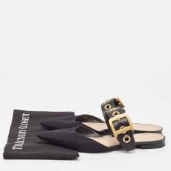 Dior Black Technical Fabric and Leather D-Dior Flat Mules Size 38.5