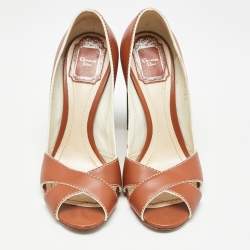 Dior Brown Leather Cannage Heel Peep Toe Pumps Size 37