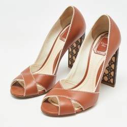 Dior Brown Leather Cannage Heel Peep Toe Pumps Size 37