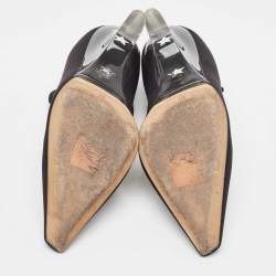 مملوكة مسبقًا Dior Black Fabric Transparent Wedge Ankle Tie Pumps Size 38