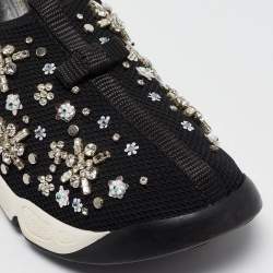 Dior Black Mesh Crystal Embellished Fusion Sneakers Size 36.5