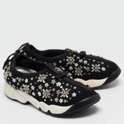 Dior Black Mesh Crystal Embellished Fusion Sneakers Size 36.5