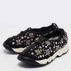 Dior Black Mesh Crystal Embellished Fusion Sneakers Size 36.5