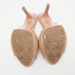 Pre Owned Dior Beige Patent Leather Bow Peep Toe Sandals Size 39.5