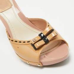 Pre Owned Dior Beige Patent Leather Bow Peep Toe Sandals Size 39.5