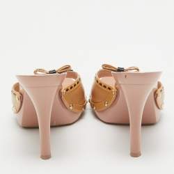 Pre Owned Dior Beige Patent Leather Bow Peep Toe Sandals Size 39.5