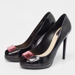 Dior Black Leather Peep Toe Platform Pumps Size 39.5