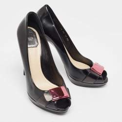 Dior Black Leather Peep Toe Platform Pumps Size 39.5