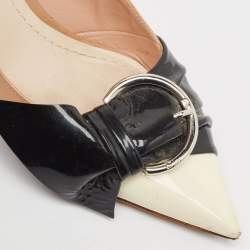 Dior Tricolor Patent Leather Buckle Bow Pointed Toe Pumps Size 40