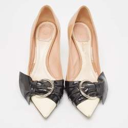 Dior Tricolor Patent Leather Buckle Bow Pointed Toe Pumps Size 40