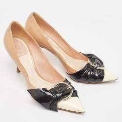 Dior Tricolor Patent Leather Buckle Bow Pointed Toe Pumps Size 40