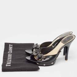 Dior Black Cannage Patent Bow Slide Sandals Size 37