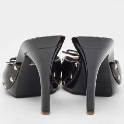 Dior Black Cannage Patent Bow Slide Sandals Size 37