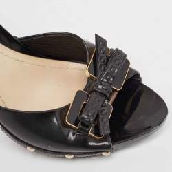 Dior Black Cannage Patent Bow Slide Sandals Size 37
