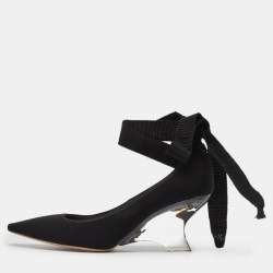 Pre Owned Dior Black Neoprene Lucite Etoile Ankle Wrap Wedge Pumps Size 38