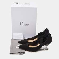 Pre Owned Dior Black Neoprene Lucite Etoile Ankle Wrap Wedge Pumps Size 38