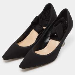 Pre Owned Dior Black Neoprene Lucite Etoile Ankle Wrap Wedge Pumps Size 38