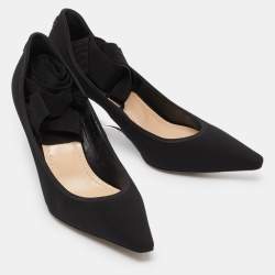 Pre Owned Dior Black Neoprene Lucite Etoile Ankle Wrap Wedge Pumps Size 38