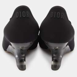 Pre Owned Dior Black Neoprene Lucite Etoile Ankle Wrap Wedge Pumps Size 38