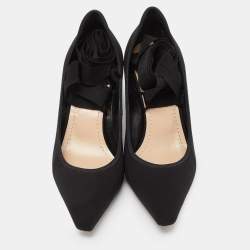 Pre Owned Dior Black Neoprene Lucite Etoile Ankle Wrap Wedge Pumps Size 38