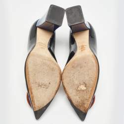 Pre Owned Dior Black/Blue Patent Pointed Toe Block Heel Pumps Size 37.5