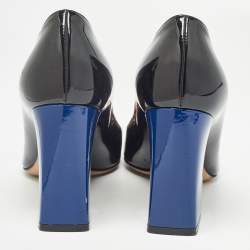 Pre Owned Dior Black/Blue Patent Pointed Toe Block Heel Pumps Size 37.5