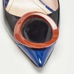 Pre Owned Dior Black/Blue Patent Pointed Toe Block Heel Pumps Size 37.5