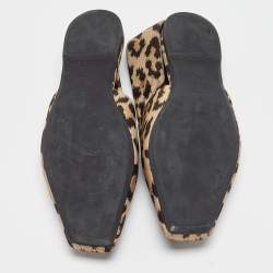 Dior Beige/Brown Leopard Print Fabric Mizza Slingback Flat Sandals Size 41