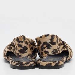 Dior Beige/Brown Leopard Print Fabric Mizza Slingback Flat Sandals Size 41