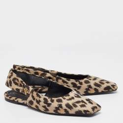 Dior Beige/Brown Leopard Print Fabric Mizza Slingback Flat Sandals Size 41