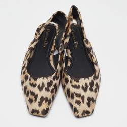 Dior Beige/Brown Leopard Print Fabric Mizza Slingback Flat Sandals Size 41