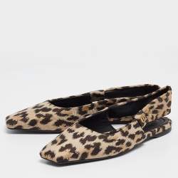Dior Beige/Brown Leopard Print Fabric Mizza Slingback Flat Sandals Size 41