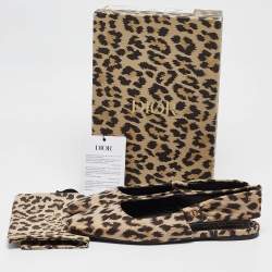 Dior Beige/Brown Leopard Print Fabric Mizza Slingback Flat Sandals Size 41