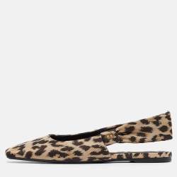 Dior Beige/Brown Leopard Print Fabric Mizza Slingback Flat Sandals Size 41