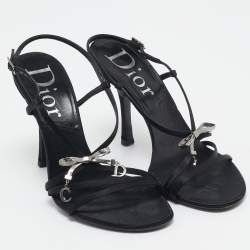 Pre Owned Dior Black Satin Bow Slingback Sandals Size 36.5