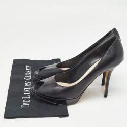 Dior Black Leather Miss Dior Platform Peep Toe Pumps Size 42