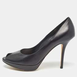 Dior Black Leather Miss Dior Platform Peep Toe Pumps Size 42