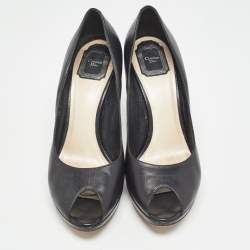 Dior Black Leather Miss Dior Platform Peep Toe Pumps Size 42