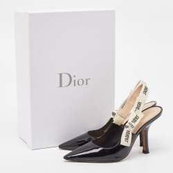 Pre Owned Dior Black Patent Leather J'Adior Pointed Toe Slingback Sandals Size 36