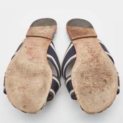 Dior Blue/White Canvas Dway Criss Cross Slide Sandals Size 37 