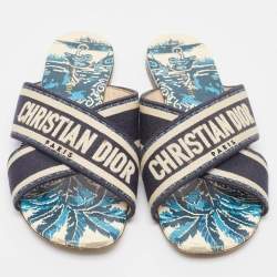Dior Blue/White Canvas Dway Criss Cross Slide Sandals Size 37 