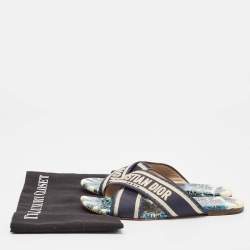 Dior Blue/White Canvas Dway Criss Cross Slide Sandals Size 37 