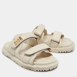 Dior Cream Leather DiorAct Flat Sandals Size 37.5
