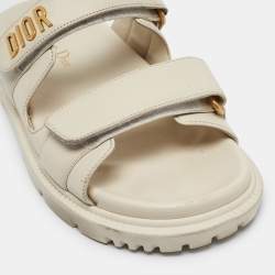 Dior Cream Leather DiorAct Flat Sandals Size 37.5