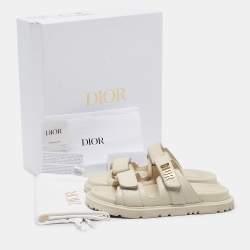Dior Cream Leather DiorAct Flat Sandals Size 37.5