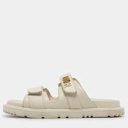 Dior Cream Leather DiorAct Flat Sandals Size 37.5