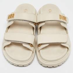 Dior Cream Leather DiorAct Flat Sandals Size 37.5