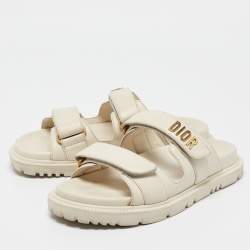Dior Cream Leather DiorAct Flat Sandals Size 37.5