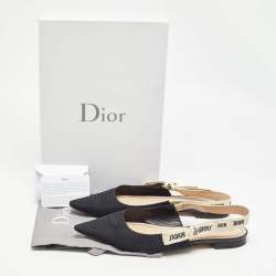 Dior Black/White Fabric J'Adior Slingback Flats Size 39.5