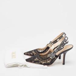 Pre Owned Dior Black Lace and Leather Jadior Slingback Pumps Size 40